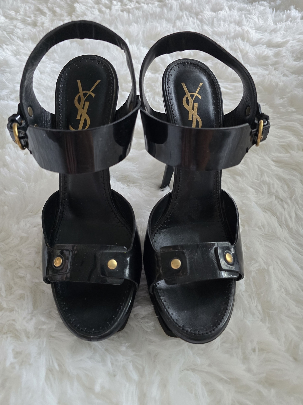 Yves Saint Laurent Black Patent Leather Platform Sandals Size 37 ( US 7) - Picture 2 of 8